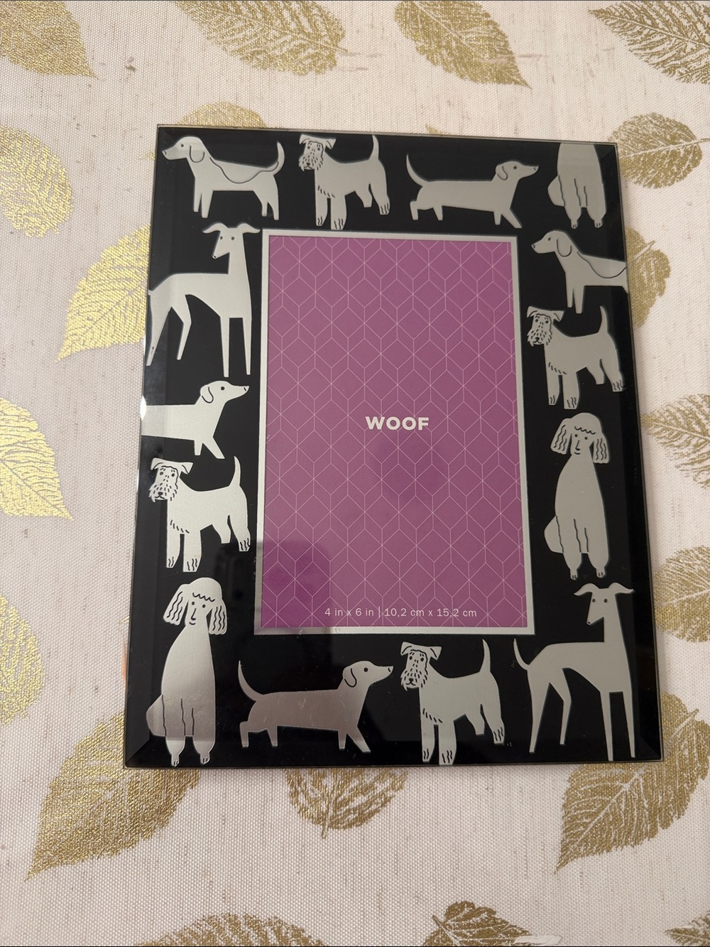 Dog Print Black Picture Frame with Silver Dogs by Fringe NWT